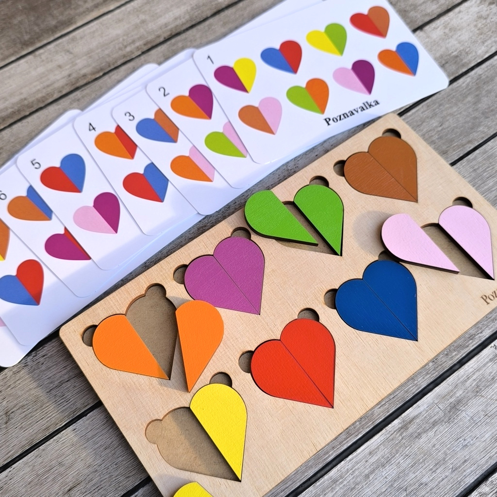 Srdíčka barevná poloviny puzzle skládačka s předlohami-2